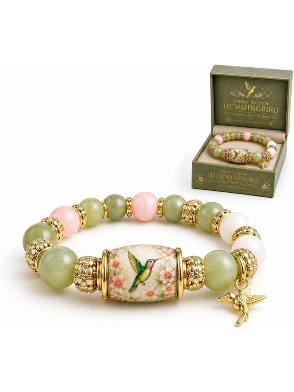 Limited Edition Hummingbird Bracelet for Women | Gemstone Beaded Stretch Jewelry